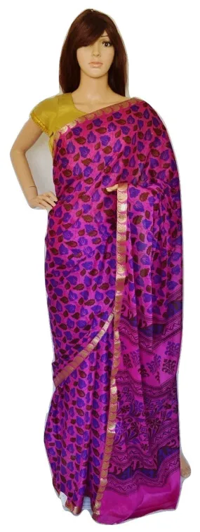 Magenta Colour Myzoor Silk Print Work Saree