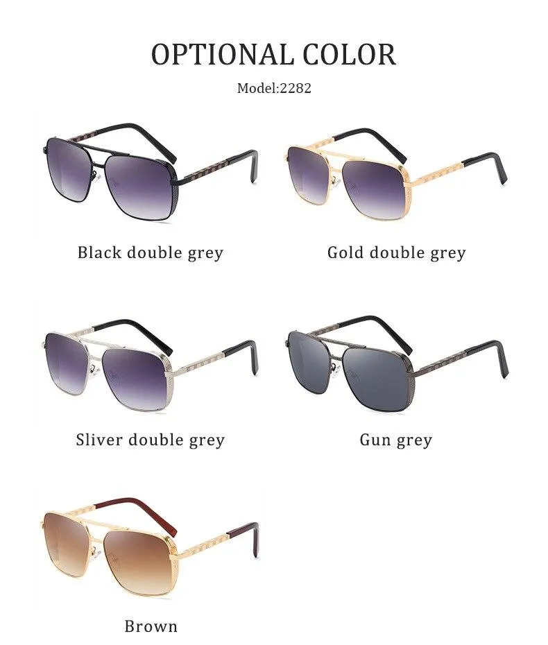 Men's Fashion Luxury Designer Vintage Square Sunglasses with Elastic Temples