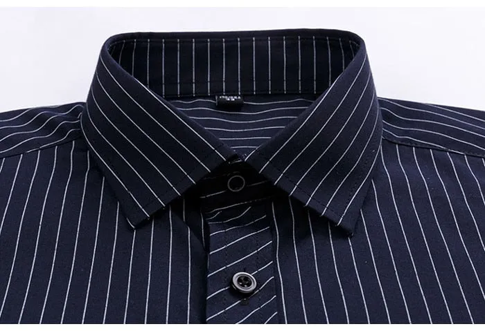 Men's Polyester Single Patch Pocket Plaid Striped Office Long Sleeve Shirt