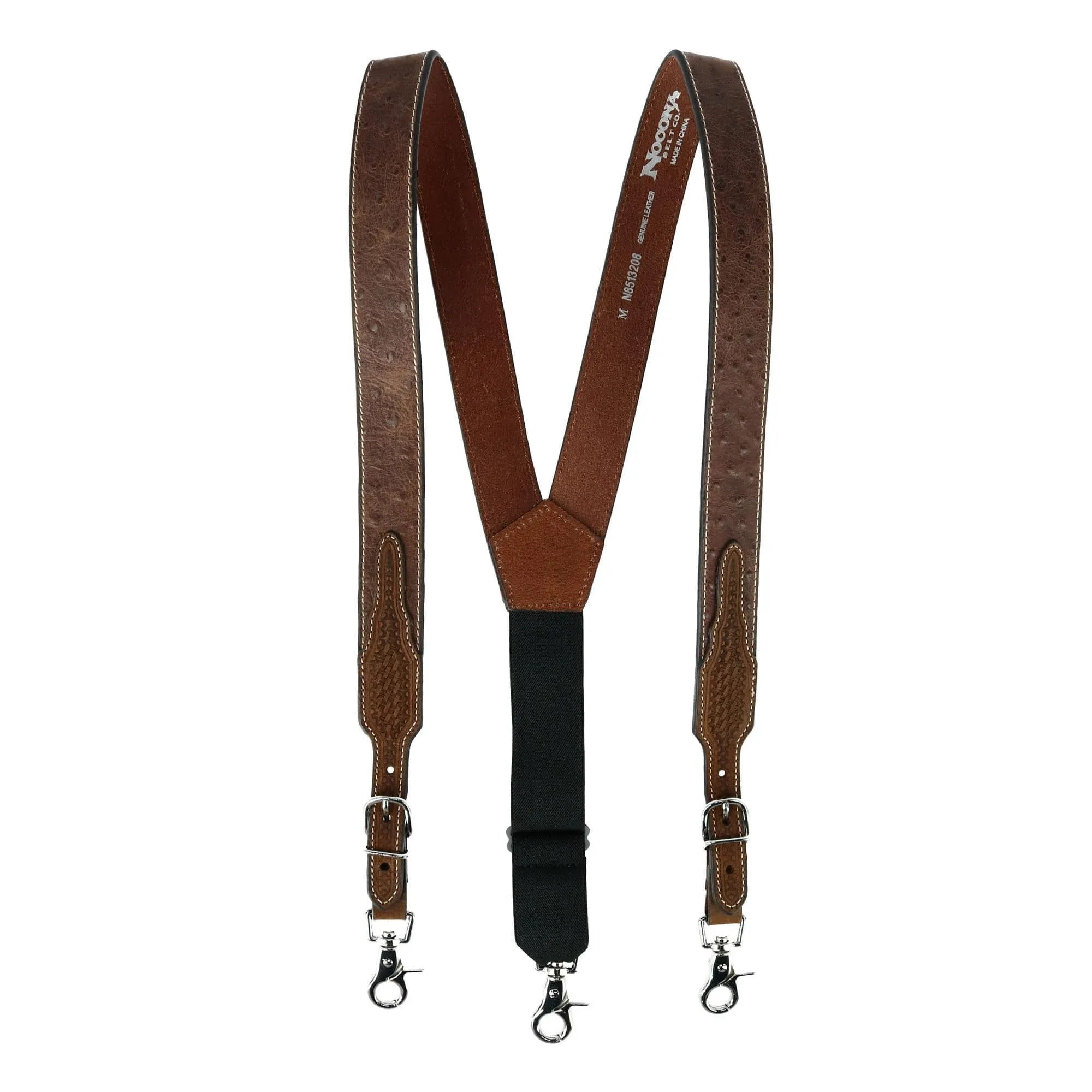 Nocona Belt Co Men's Leather Ostrich Print Suspenders with Braided Detail