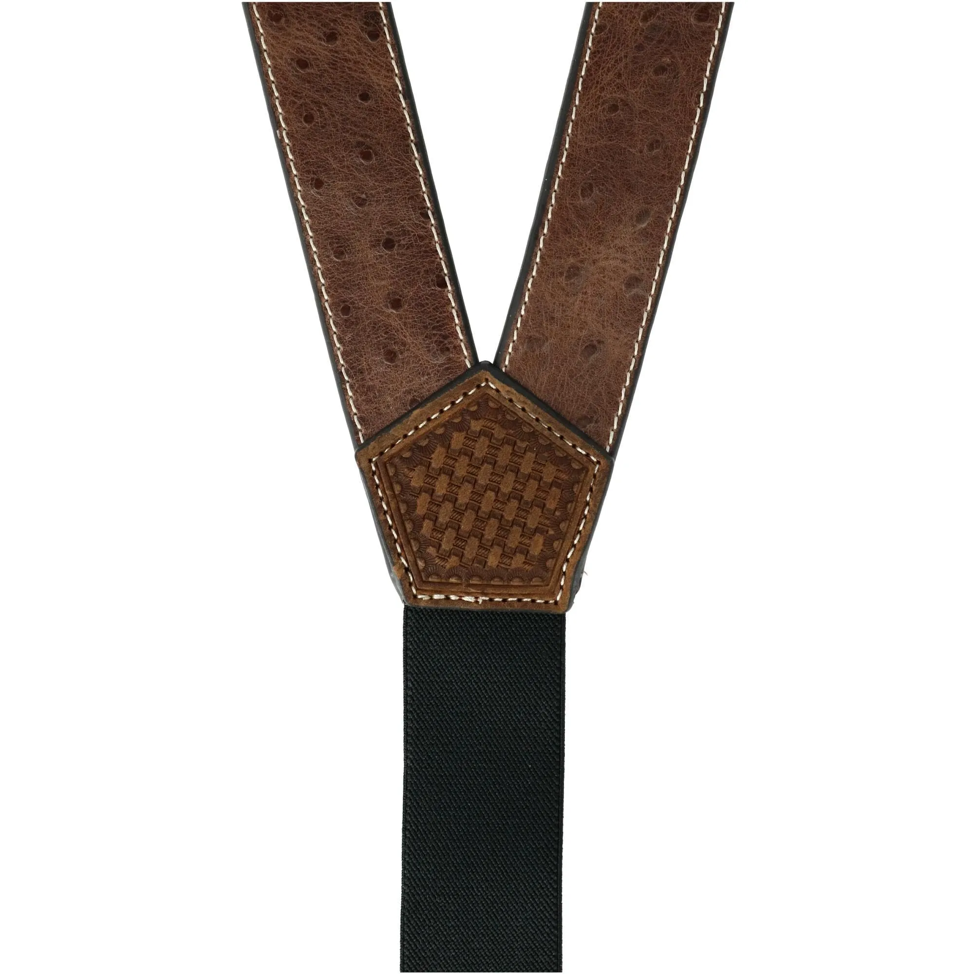 Nocona Belt Co Men's Leather Ostrich Print Suspenders with Braided Detail