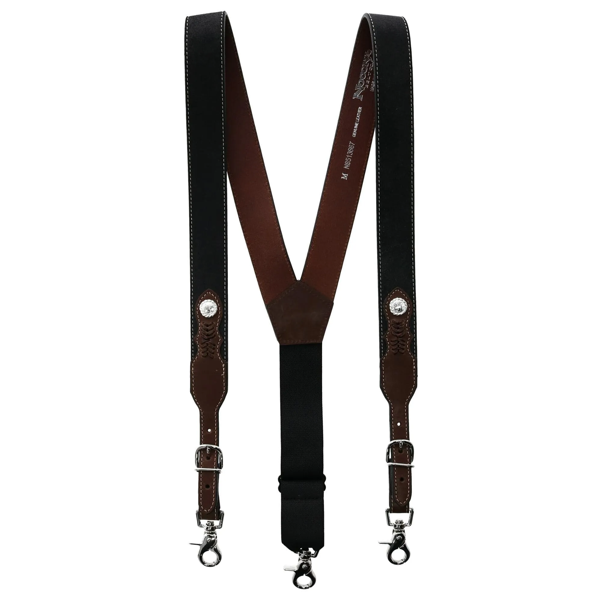 Nocona Belt Co Men's Leather Two-Tone Suspenders with Concho Medallion