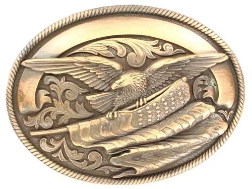 Nocona Bronze Oval American Eagle & Flag Belt Buckle