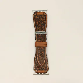 Nocona Brown Floral Tooled Watch Band