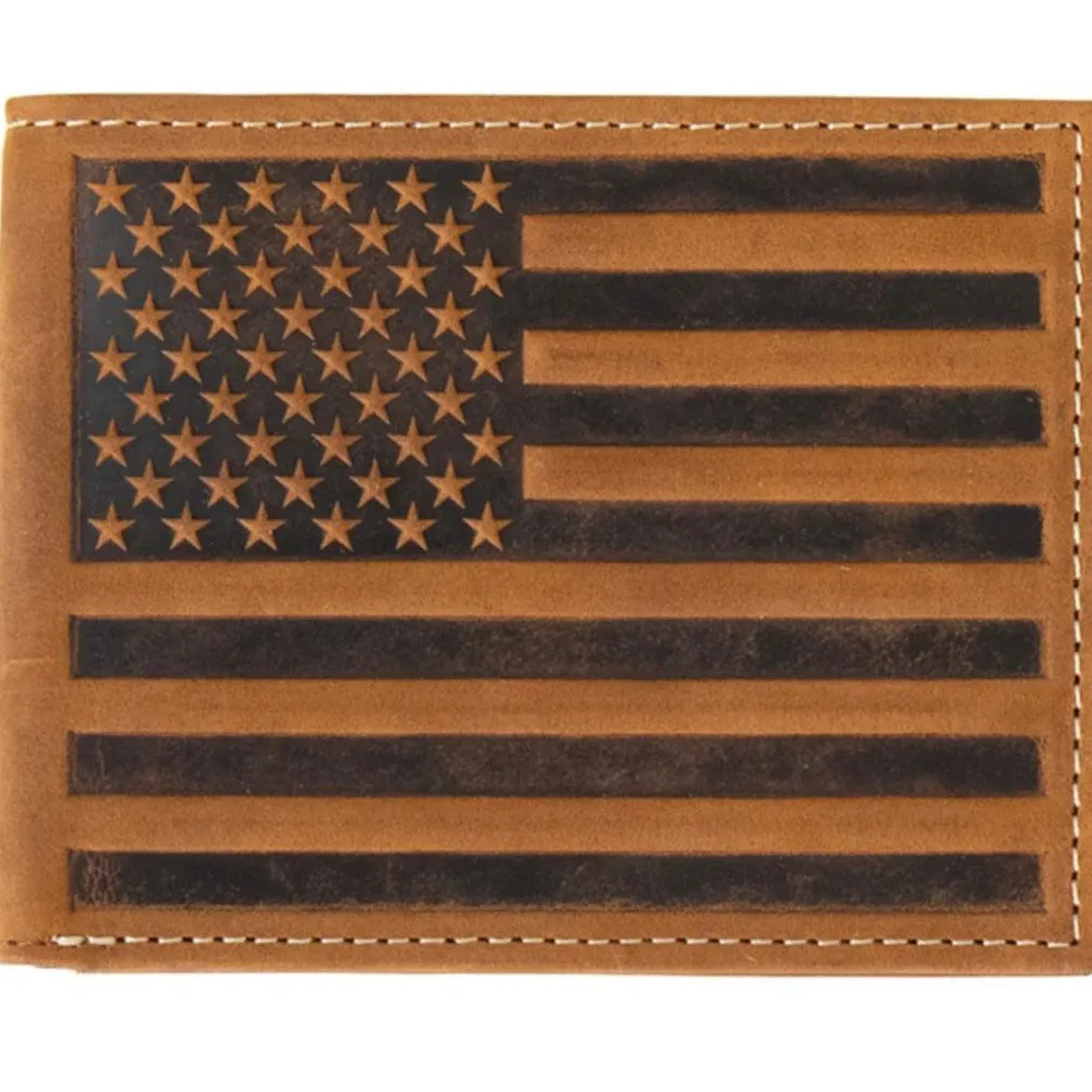 Nocona Men's Leather Embossed American Flag Bi-Fold Wallet