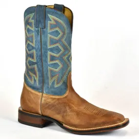 Nocona Men's Roper Cowboy Boot- Blue Denim Shaft - Tan Foot MD5301