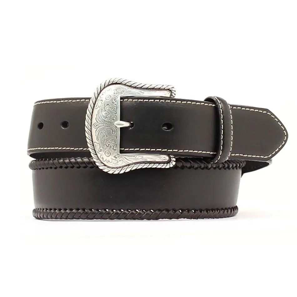 Nocona Men's Western Lace Edge Round Concho Leather Belt-Black