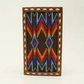 Nocona Mens Western Leather Aztec Fabric Inlay Wallet