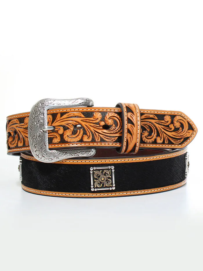 Nocona N210006101 Concho Tooled Floral Belt Black