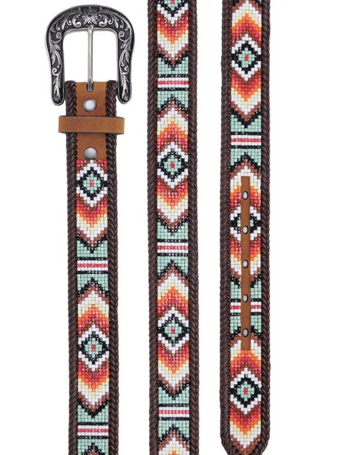 Nocona N320002508 Womens Southwestern Diamond Beading Side Lacing Belt Tan