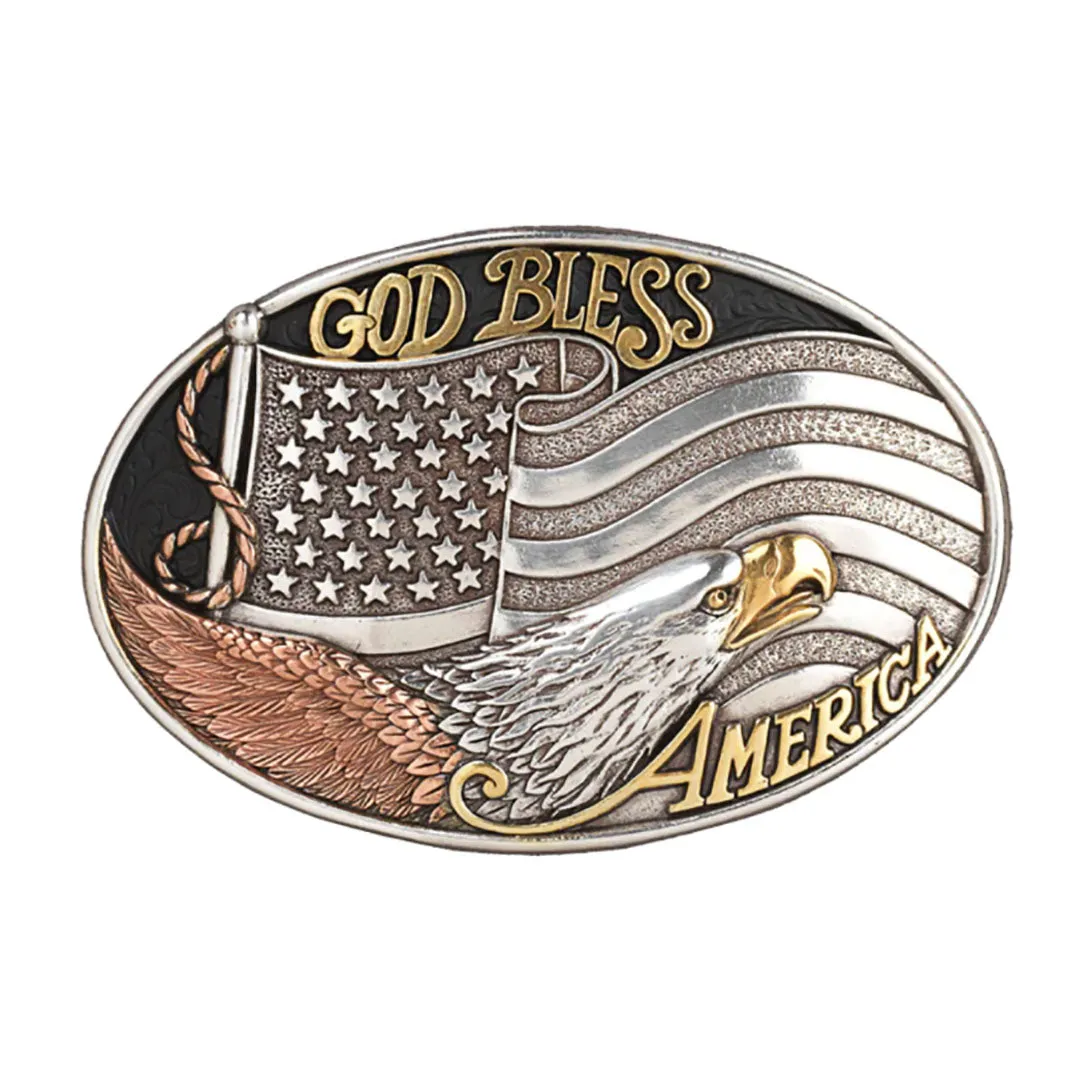 Nocona Oval American Flag Eagle ASAG Belt Buckle