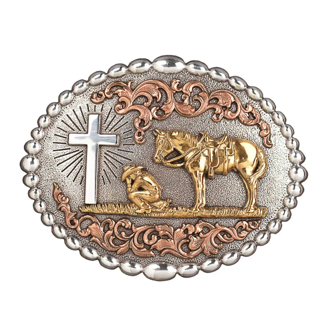 Nocona Oval Edge Pray Cowboy ASAG Belt Buckle