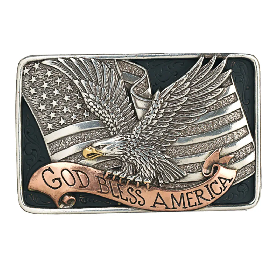 Nocona Rectangle God Bless America  ASAG Belt Buckle