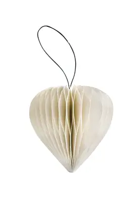 Nordic Rooms - Christmas Ornament - Paper Heart With Silver Glitter Edge - 9cm - Off White