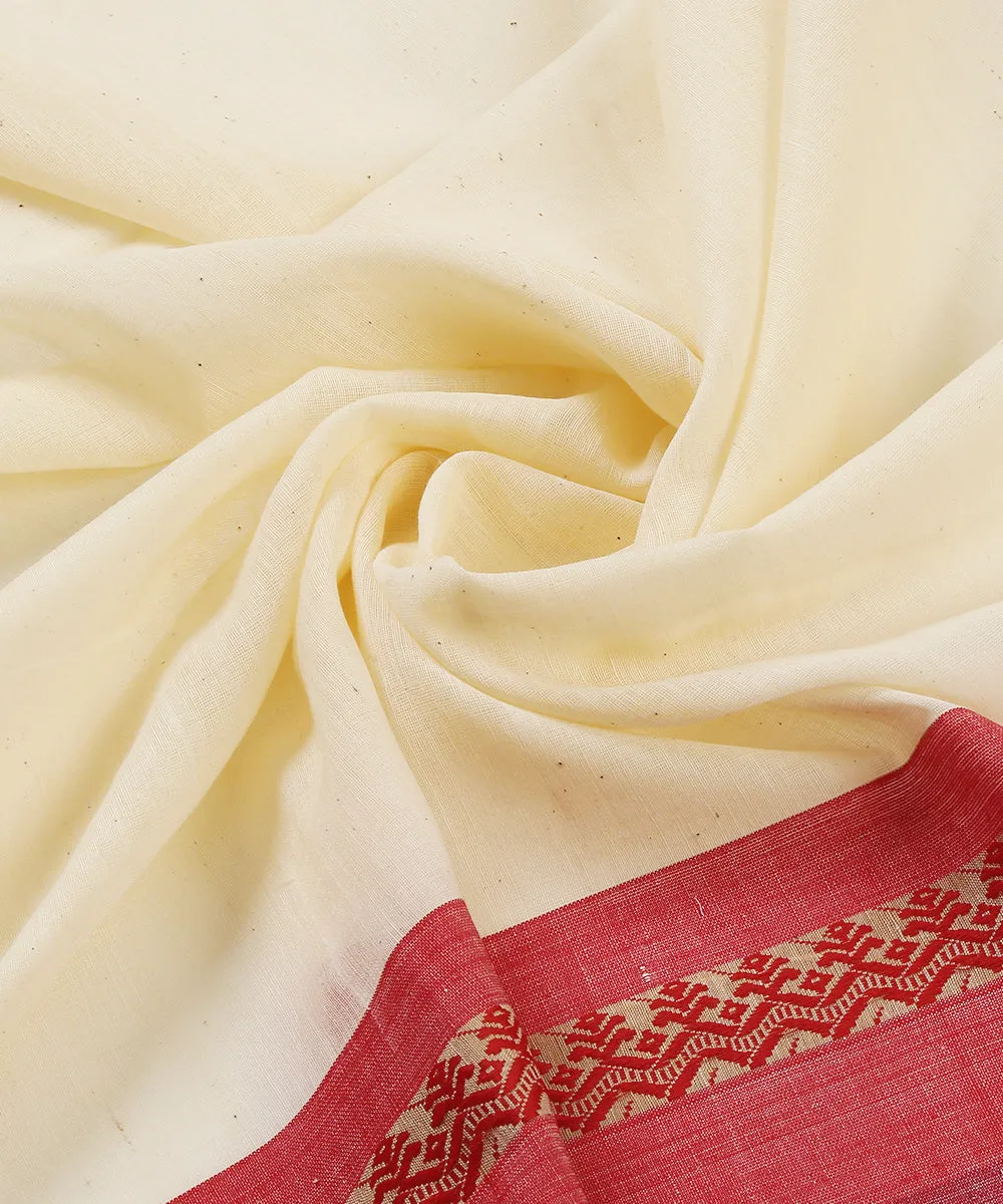 Off White Handloom Cotton Jamdani Saree With Red Border