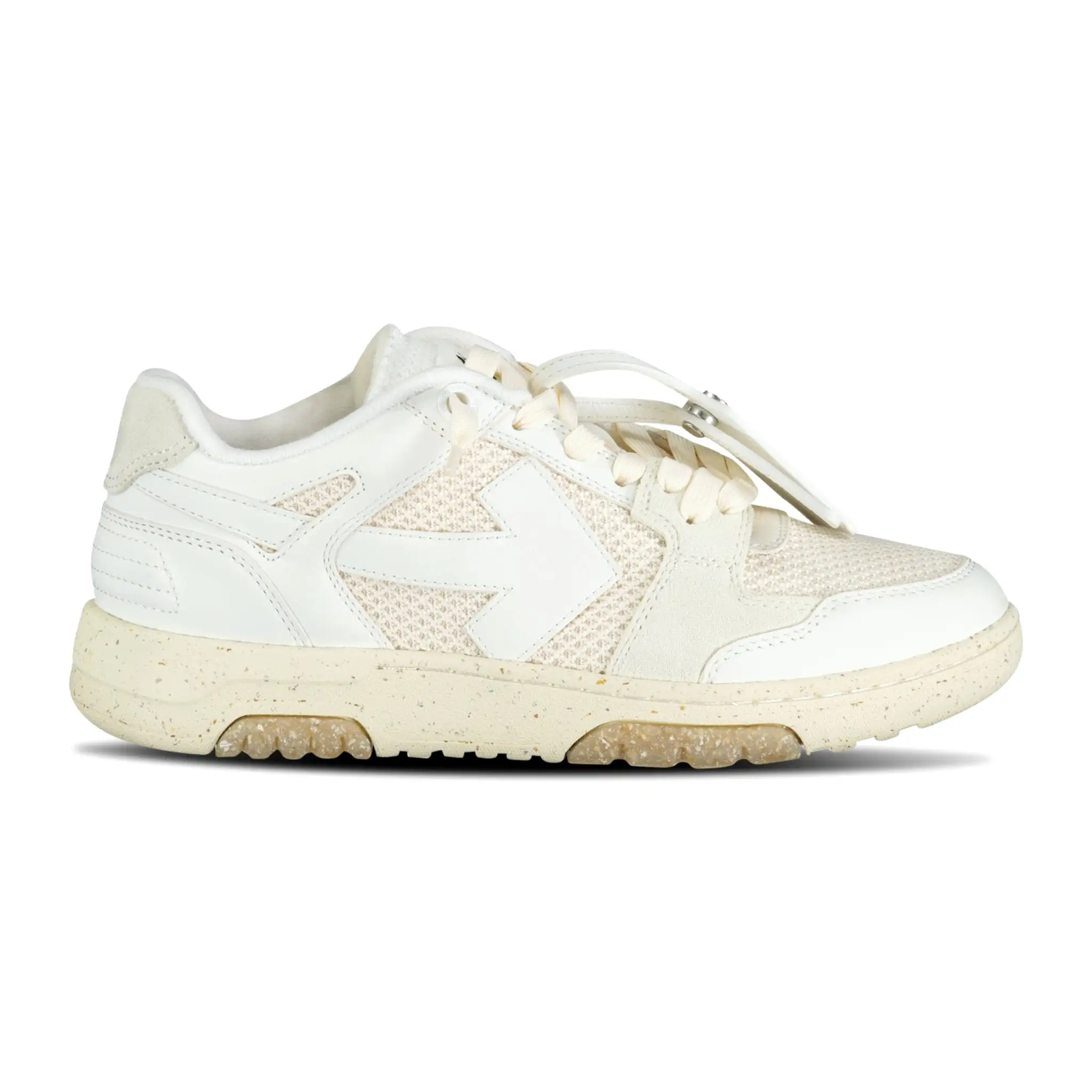 OFF-WHITE OUT OF OFFICE CALF LEATHER & MESH TRAINER WHITE & CREAM