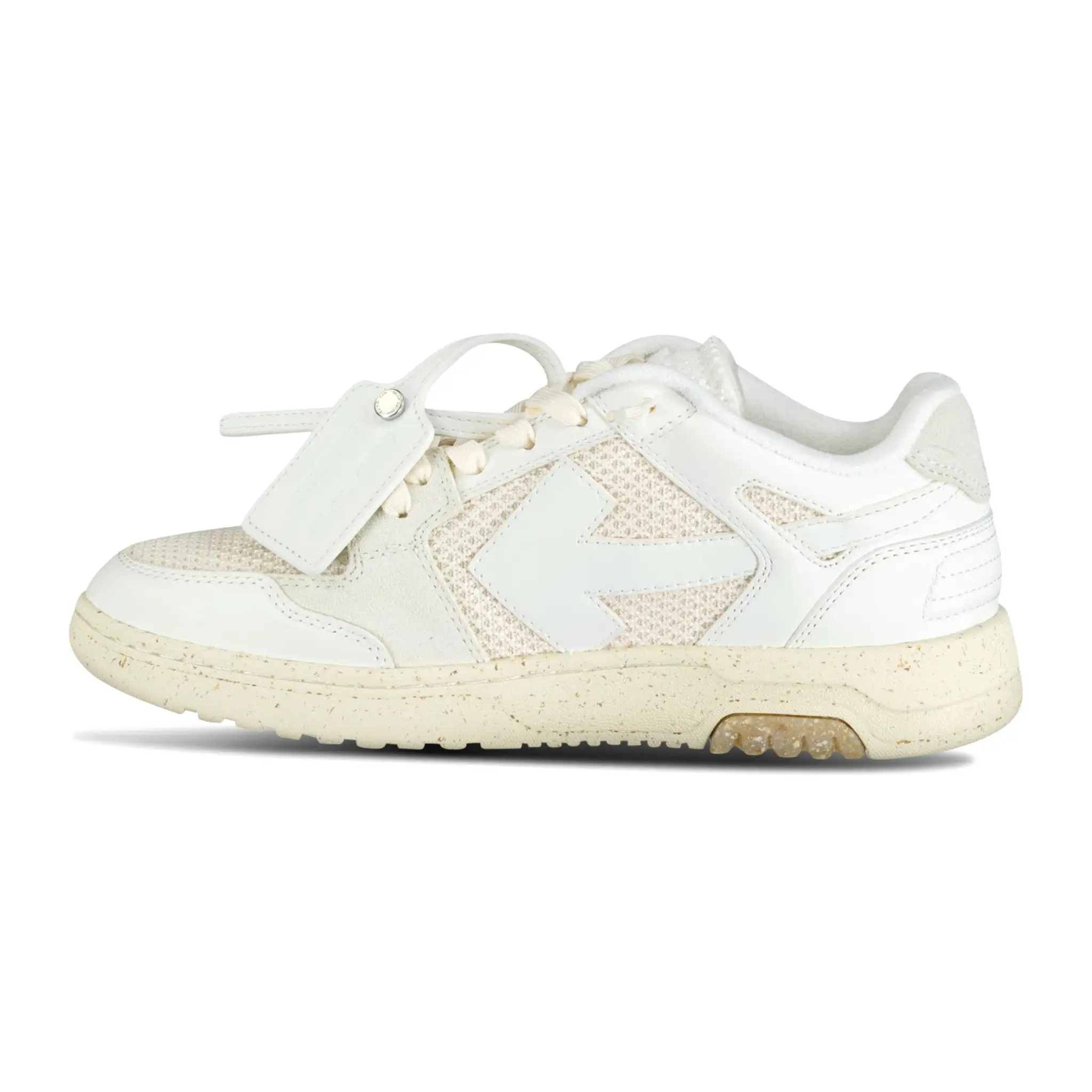 OFF-WHITE OUT OF OFFICE CALF LEATHER & MESH TRAINER WHITE & CREAM