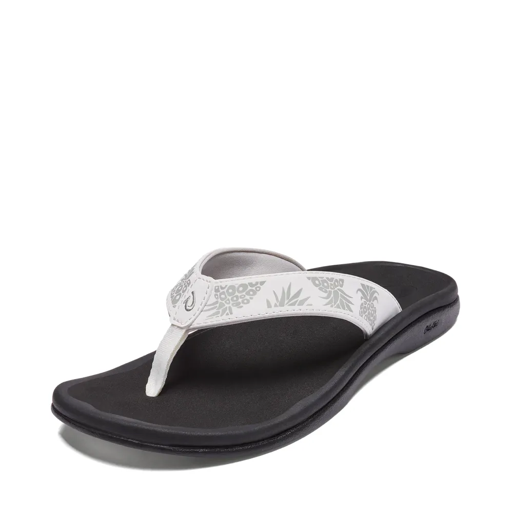 OluKai Women's Ohana Thong Sandal in Bright White Print/Hua