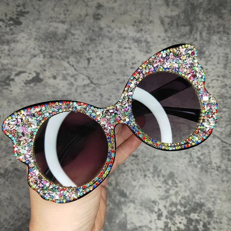 Oversized Butterfly Bling Crystal Diamond Stone UV400 Sunglasses