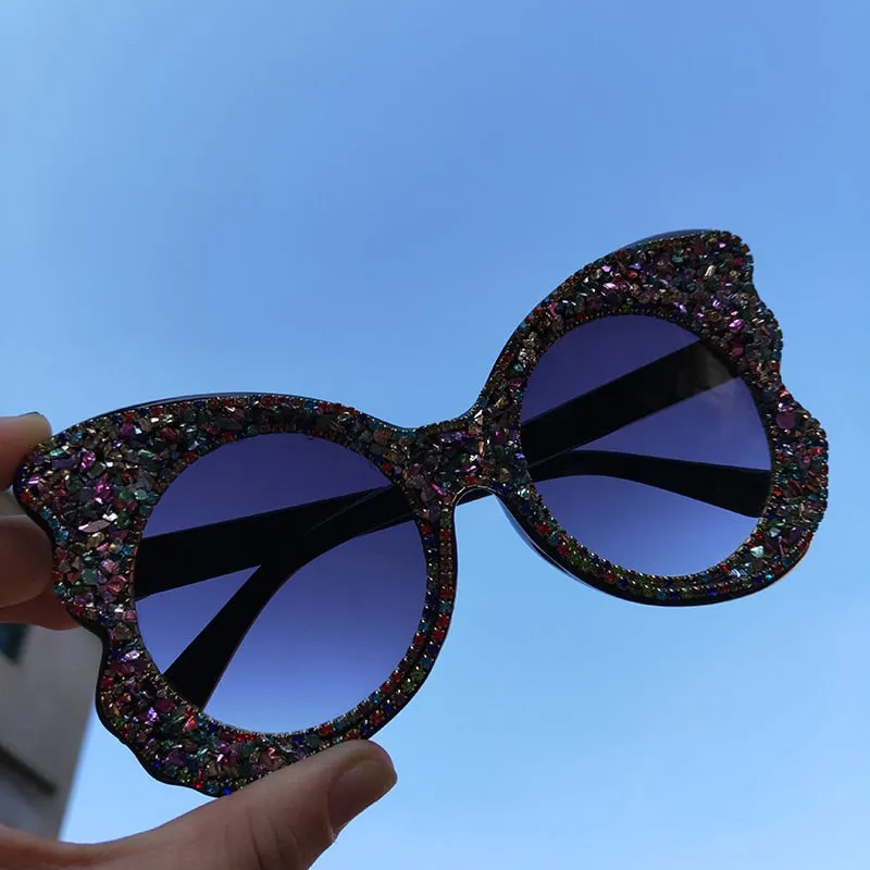 Oversized Butterfly Bling Crystal Diamond Stone UV400 Sunglasses