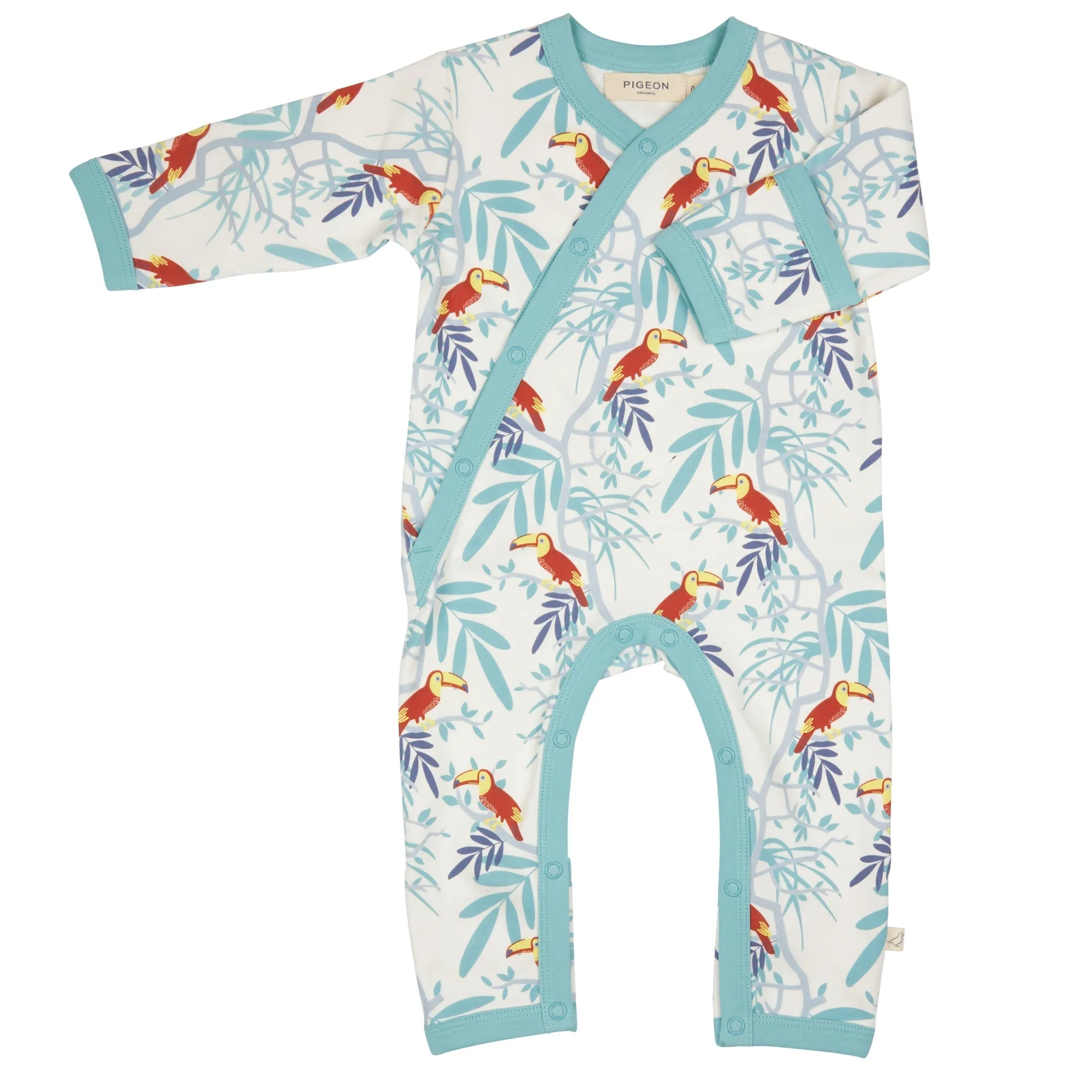 Pigeon Organics Orange Toucans Kimono Style Sleepsuit