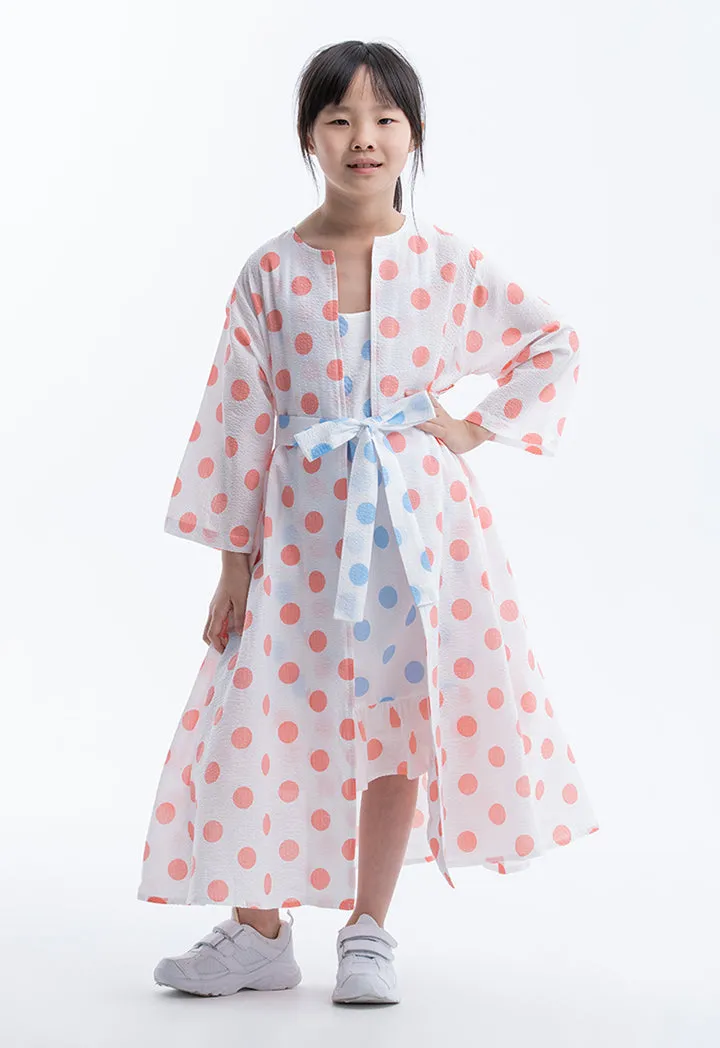 Polka Dot Printed Inner Dress With Kimono Set