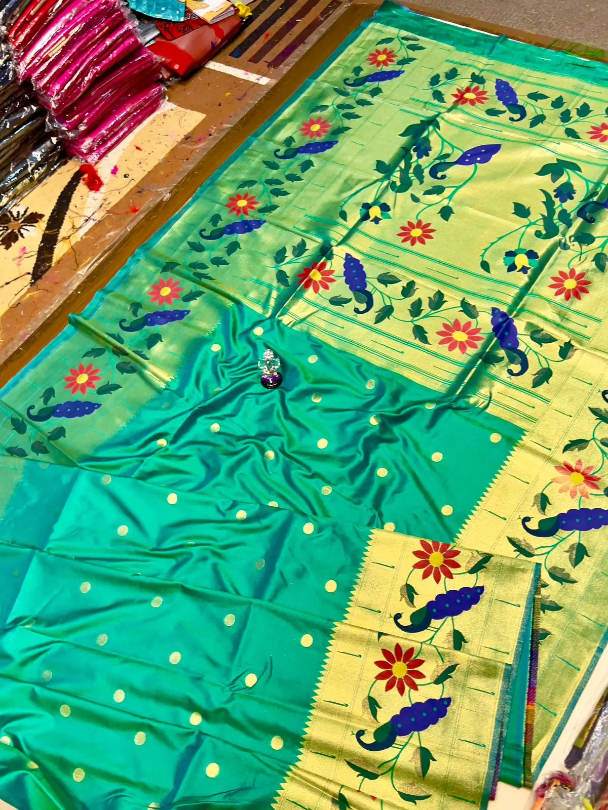 Premium Sea green paithani saree with peacock border