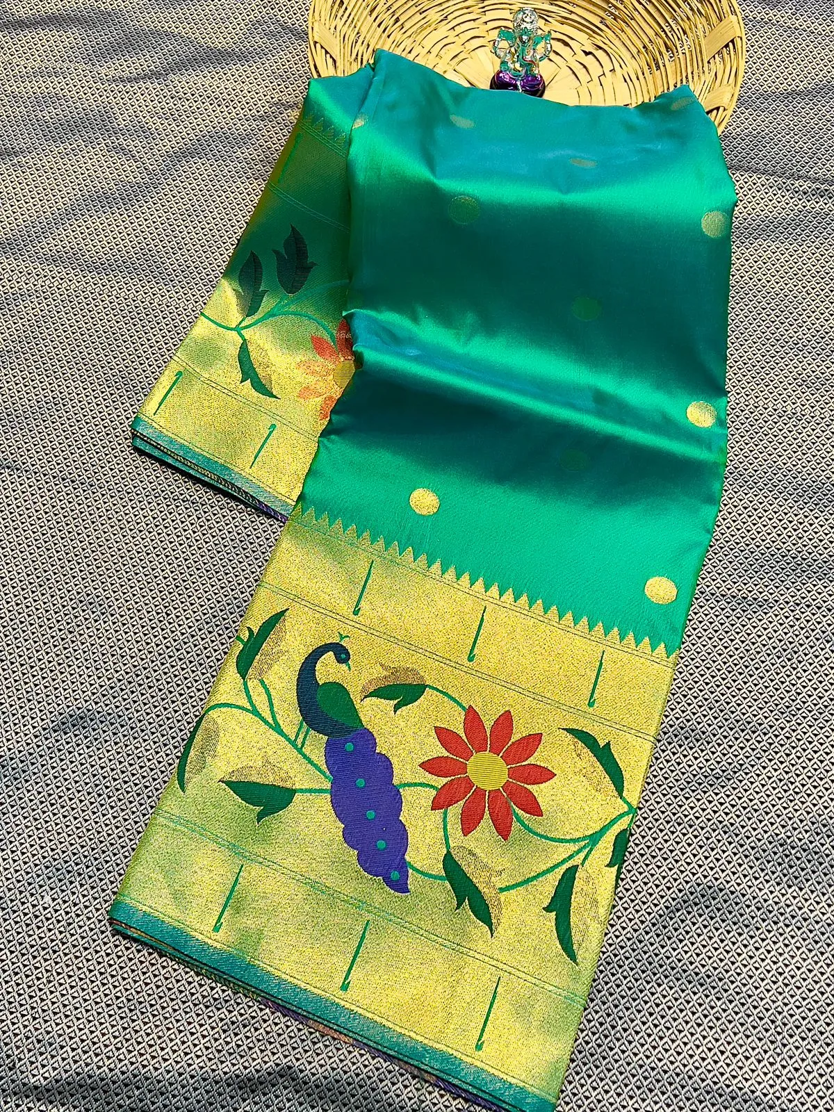 Premium Sea green paithani saree with peacock border