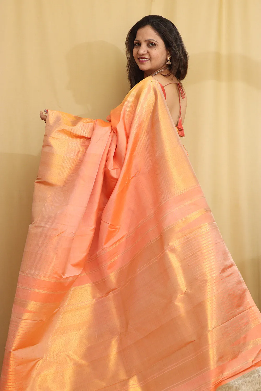 Radiant Orange Kanjeevaram Handloom Silk Saree - Pure Elegance