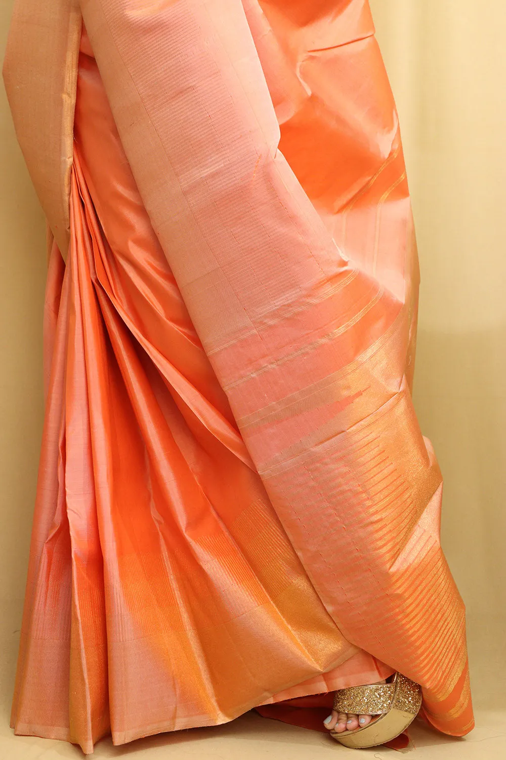 Radiant Orange Kanjeevaram Handloom Silk Saree - Pure Elegance