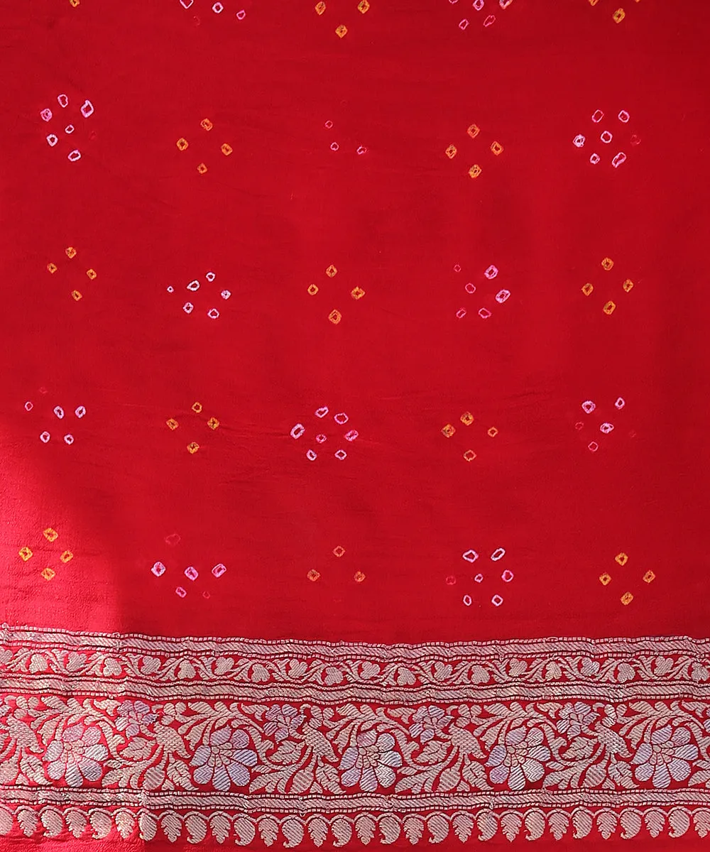 Red Handloom Georgette Banarasi Bandhej Saree with Kadhwa Booti