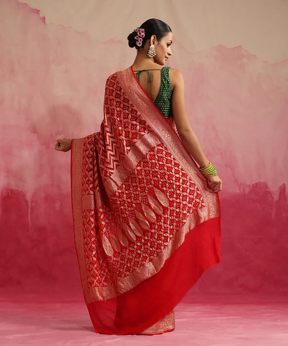 Red Handloom Pure Georgette Banarasi Bandhej Saree