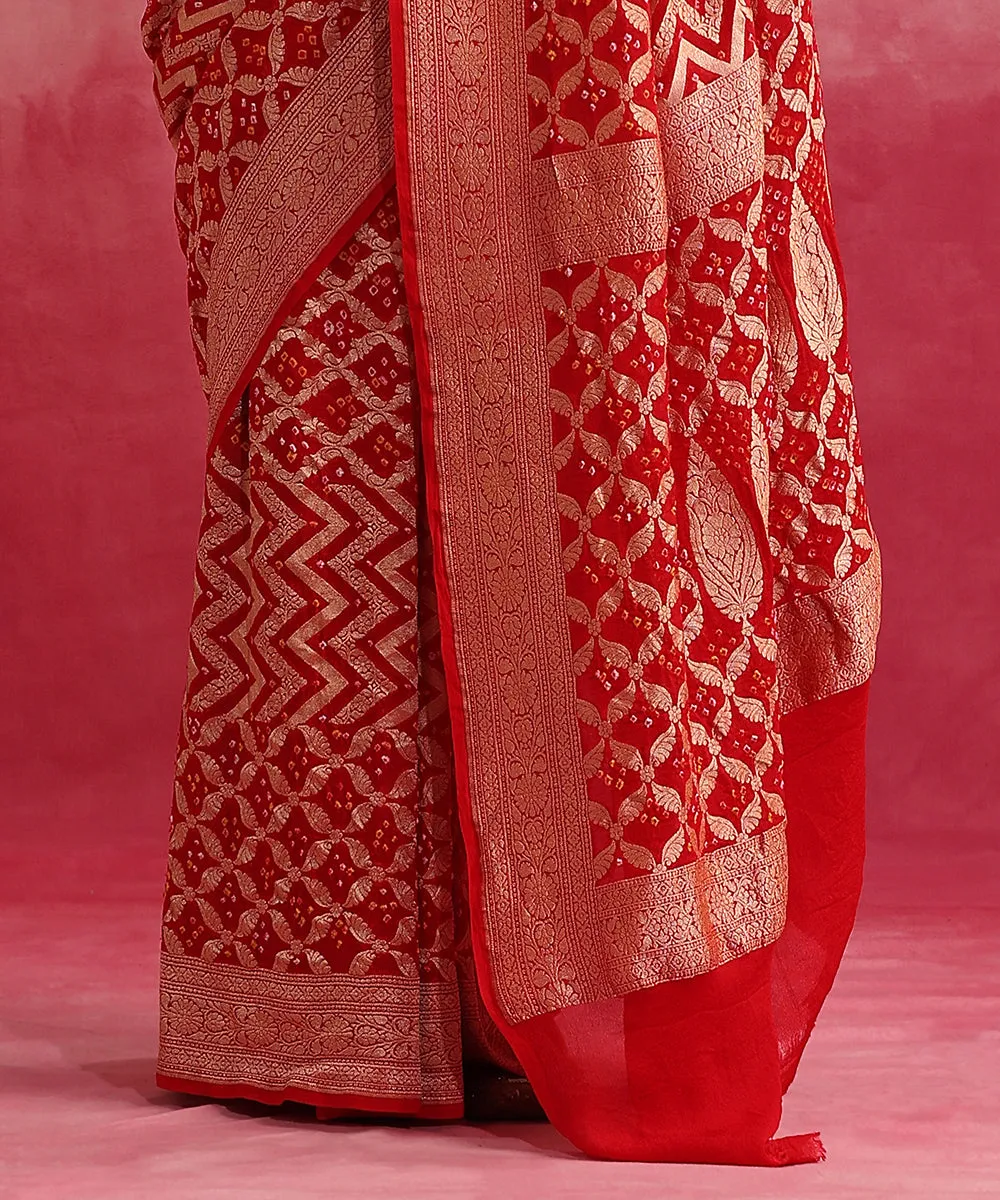 Red Handloom Pure Georgette Banarasi Bandhej Saree