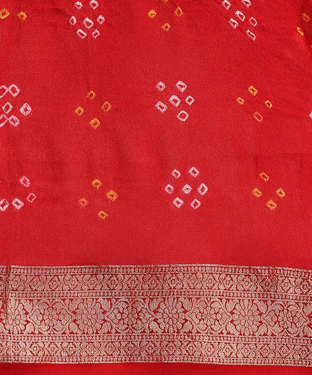 Red Handloom Pure Georgette Banarasi Bandhej Saree