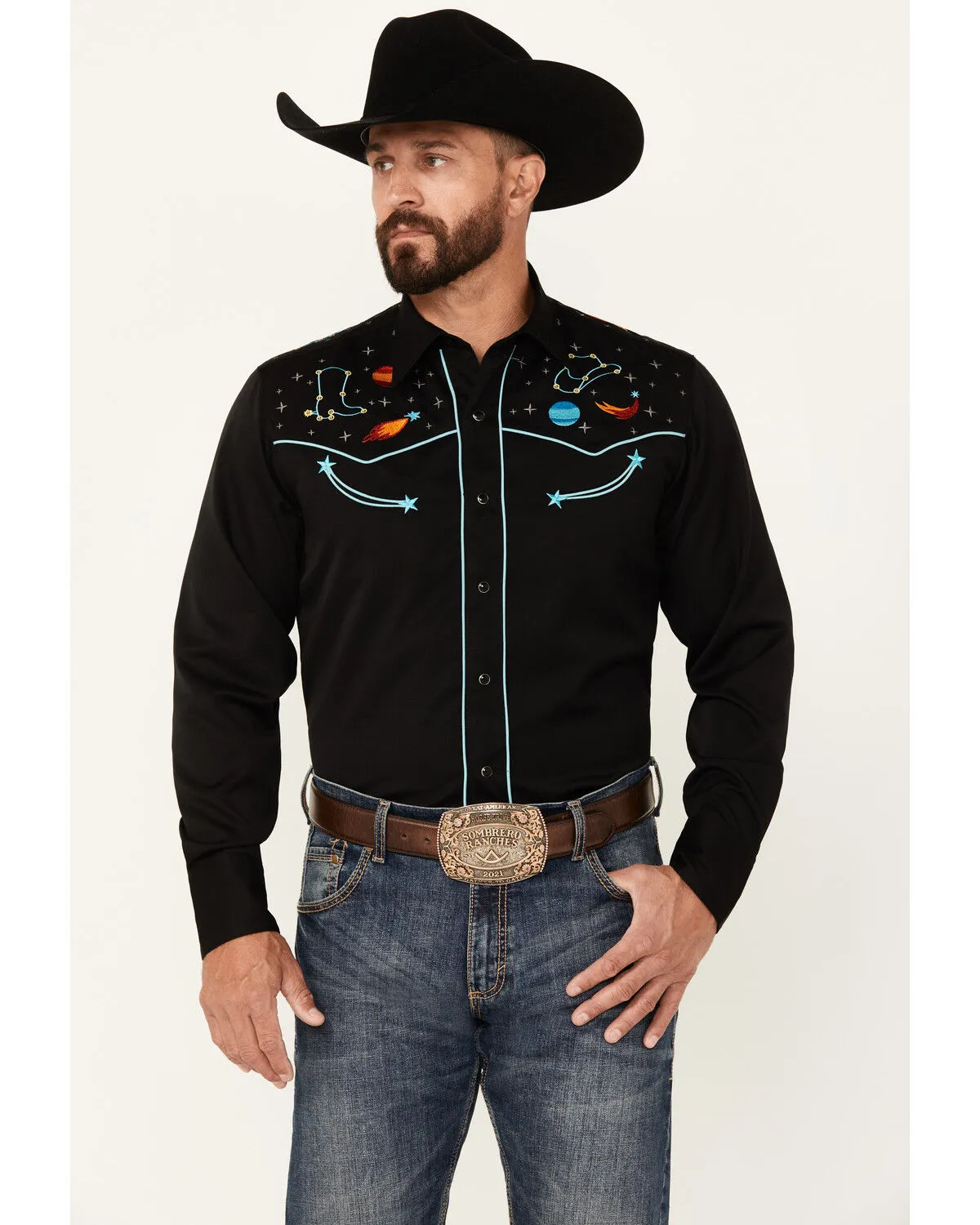 Roper Men's Old West Embroidered Long Sleeve Snap Western Shirt