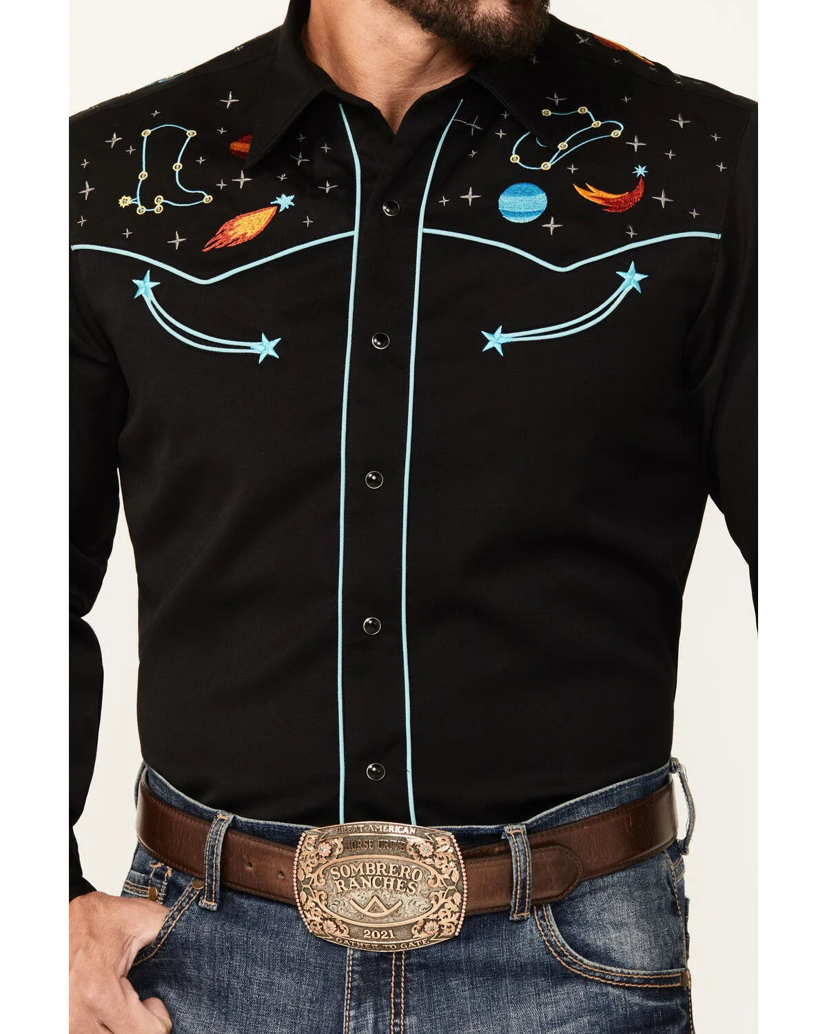 Roper Men's Old West Embroidered Long Sleeve Snap Western Shirt