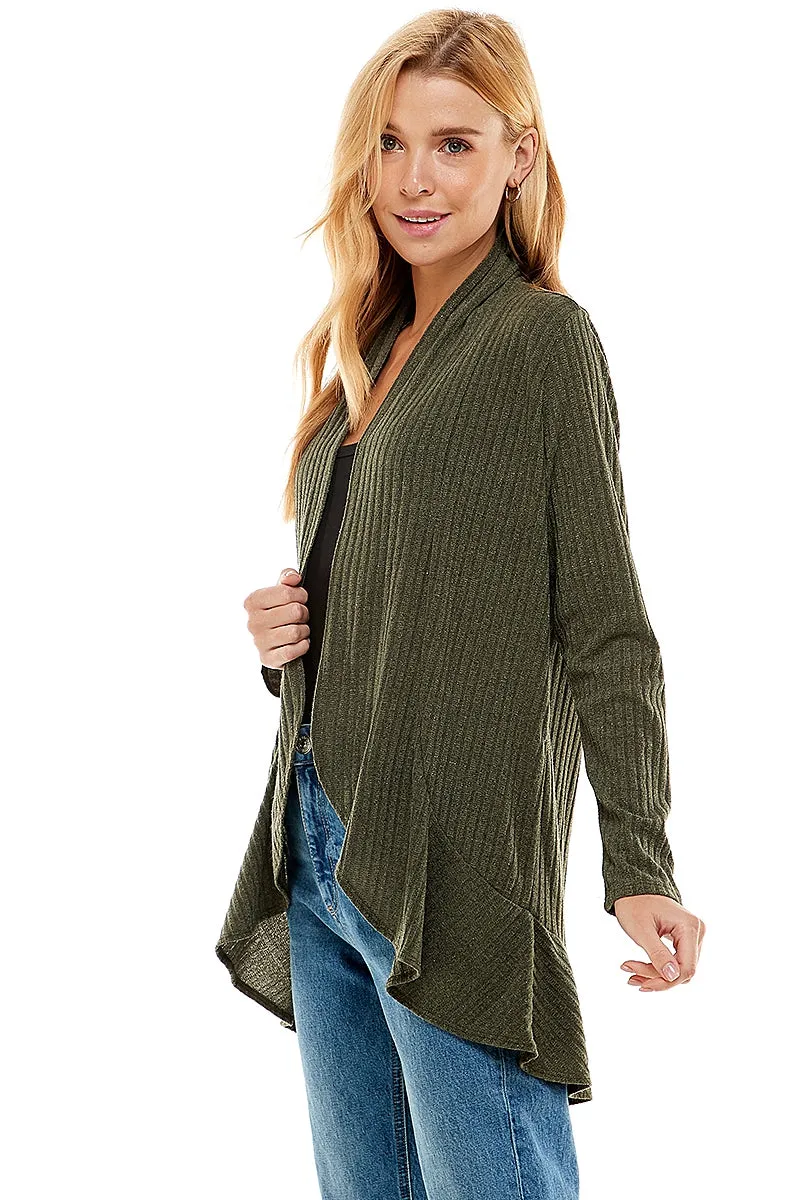 Ruffled Ribbed Cardigan