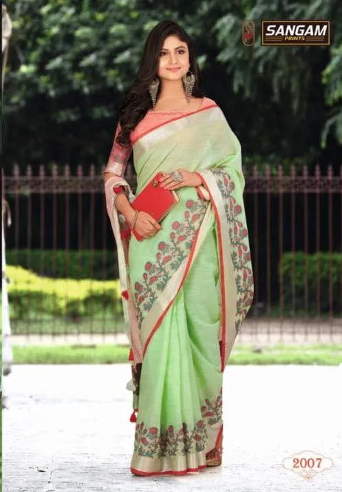 Sangam Prints Aadya Linen Fancy Wear Designer Sarees