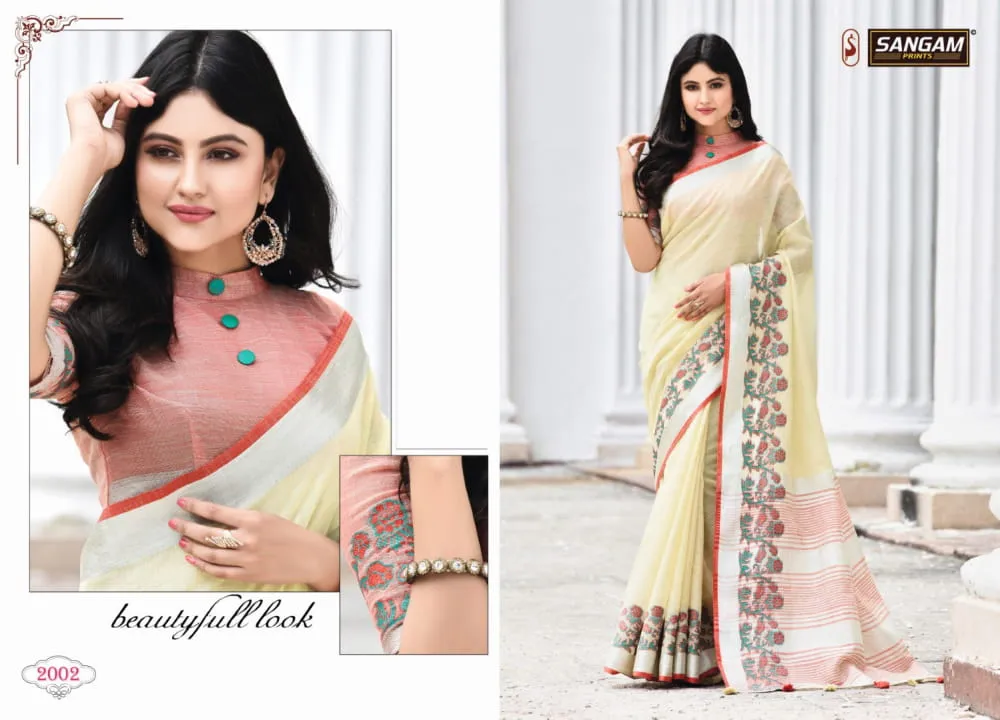 Sangam Prints Aadya Linen Fancy Wear Designer Sarees