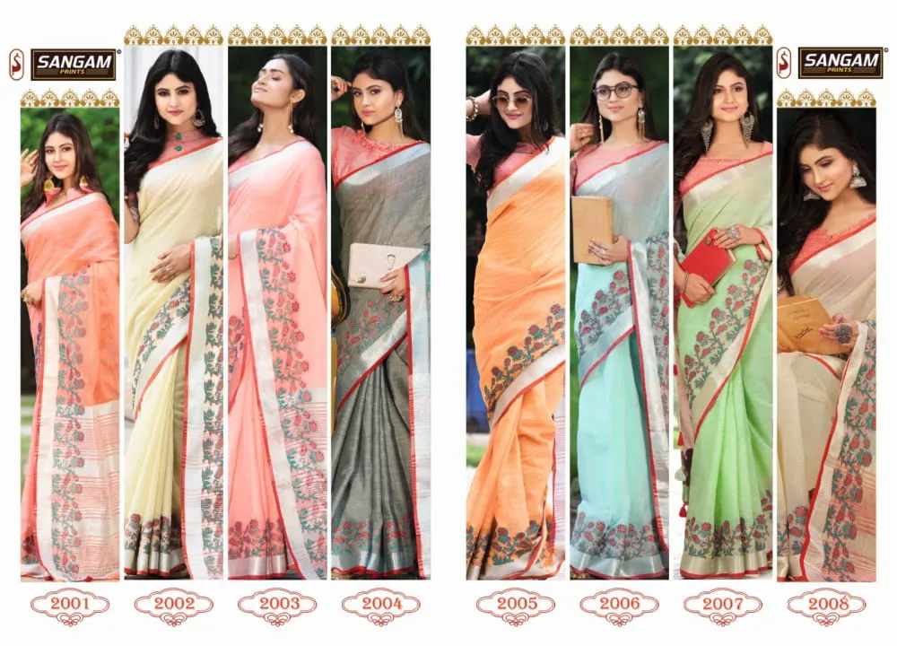 Sangam Prints Aadya Linen Fancy Wear Designer Sarees