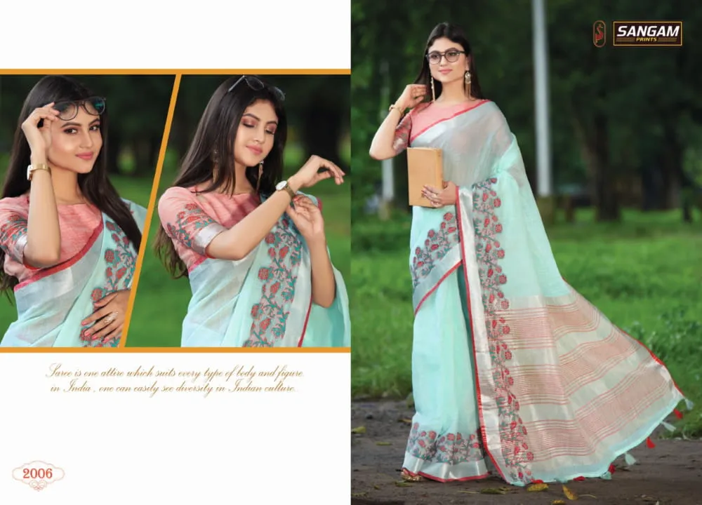 Sangam Prints Aadya Linen Fancy Wear Designer Sarees