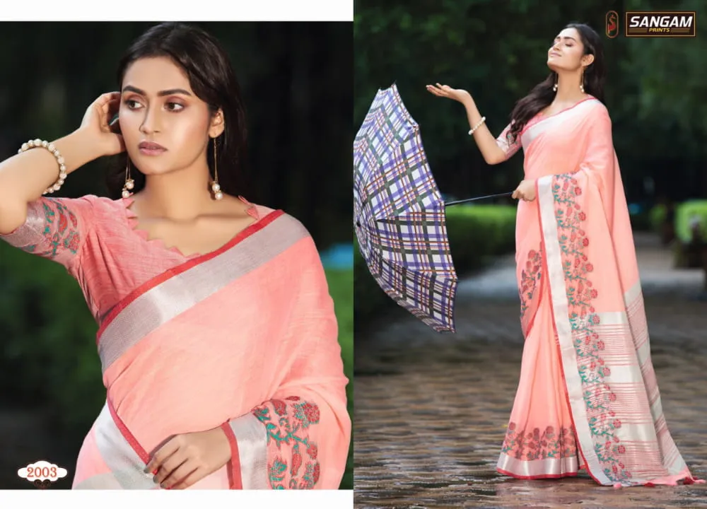 Sangam Prints Aadya Linen Fancy Wear Designer Sarees