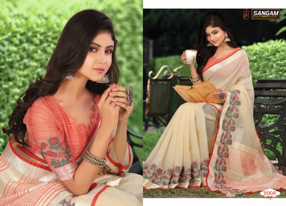 Sangam Prints Aadya Linen Fancy Wear Designer Sarees