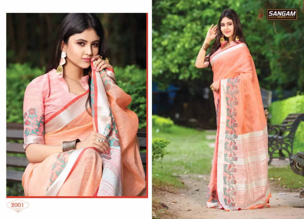 Sangam Prints Aadya Linen Fancy Wear Designer Sarees