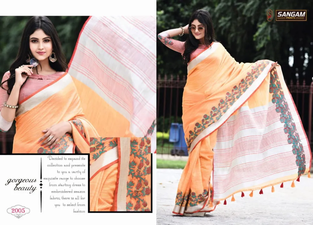 Sangam Prints Aadya Linen Fancy Wear Designer Sarees