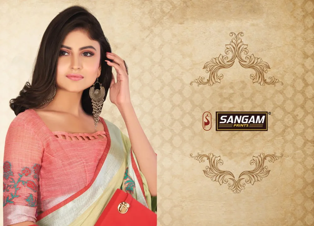 Sangam Prints Aadya Linen Fancy Wear Designer Sarees