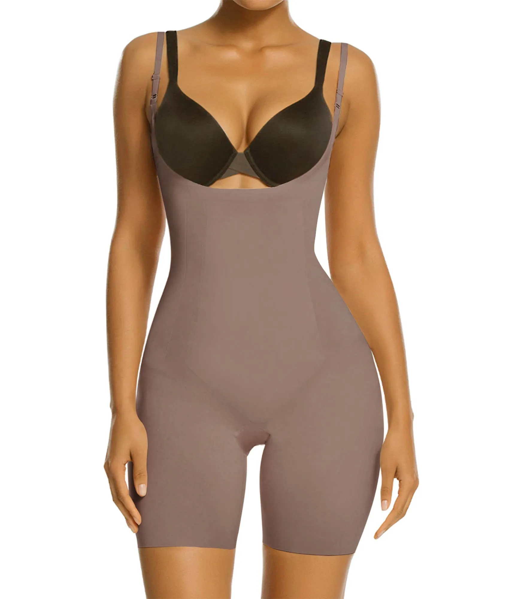 SHAPERX Open-Bust Mid-Thigh Bodysuit