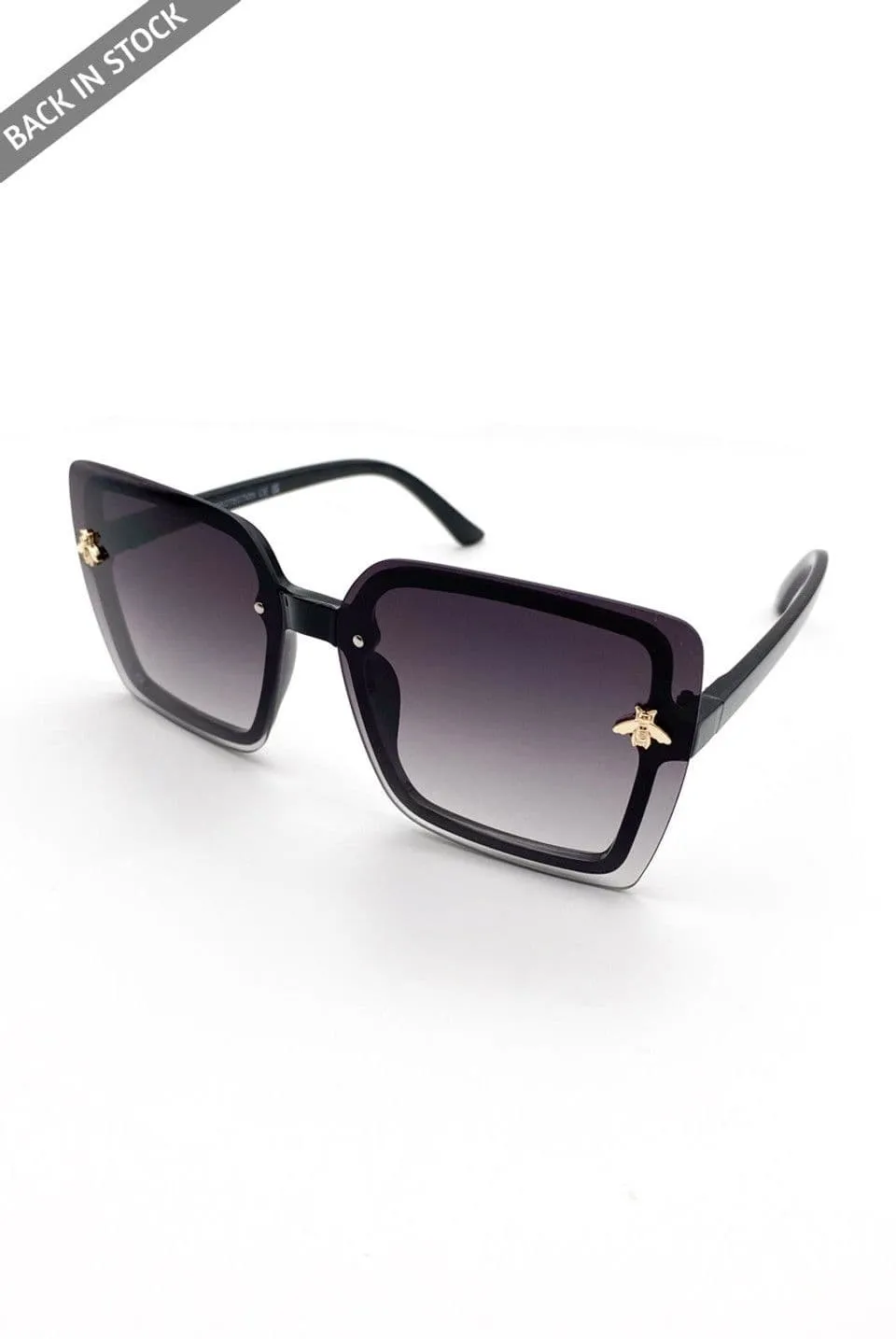 Square Ombre Sunglasses With Gold Bee