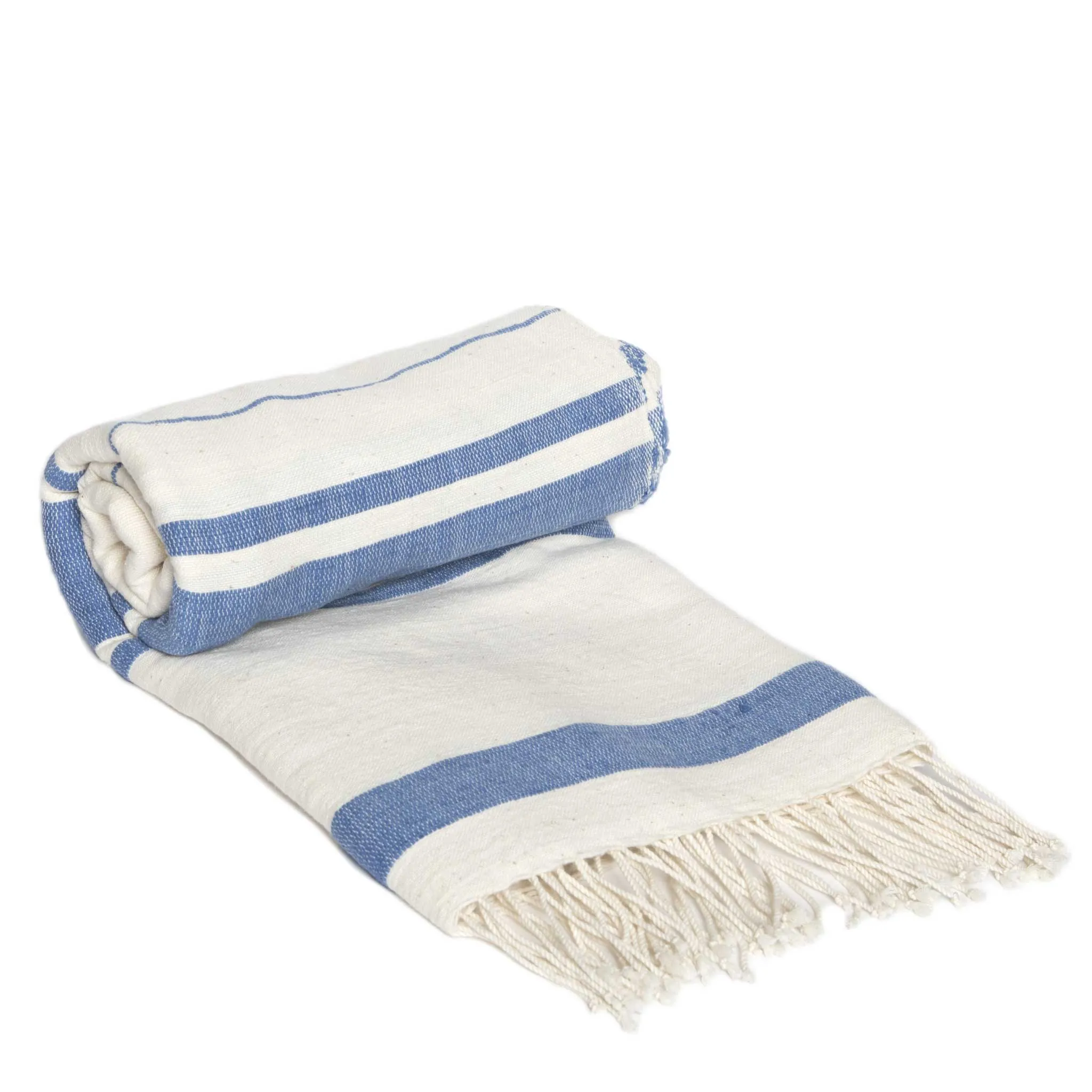 Striped Cotton Beach Towel in Blue, Off White