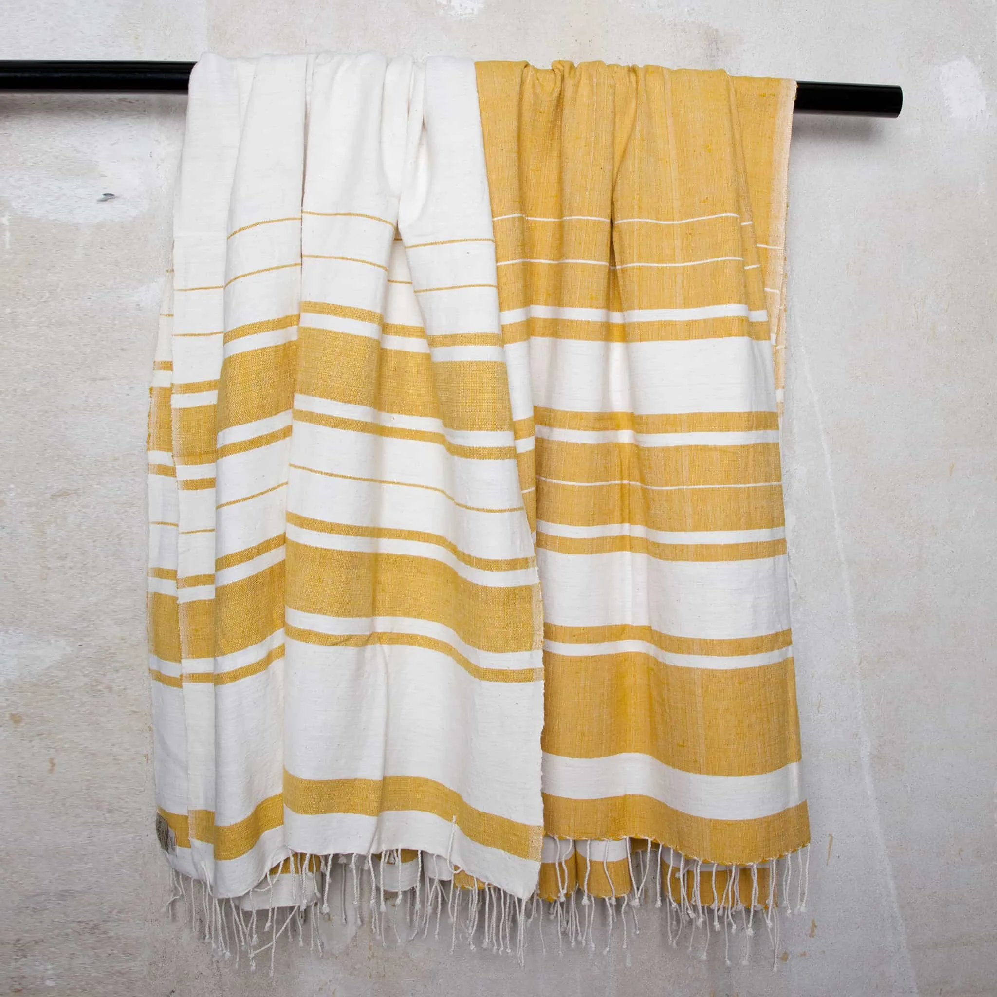 Striped Cotton Beach Towel in Yellow, Off White